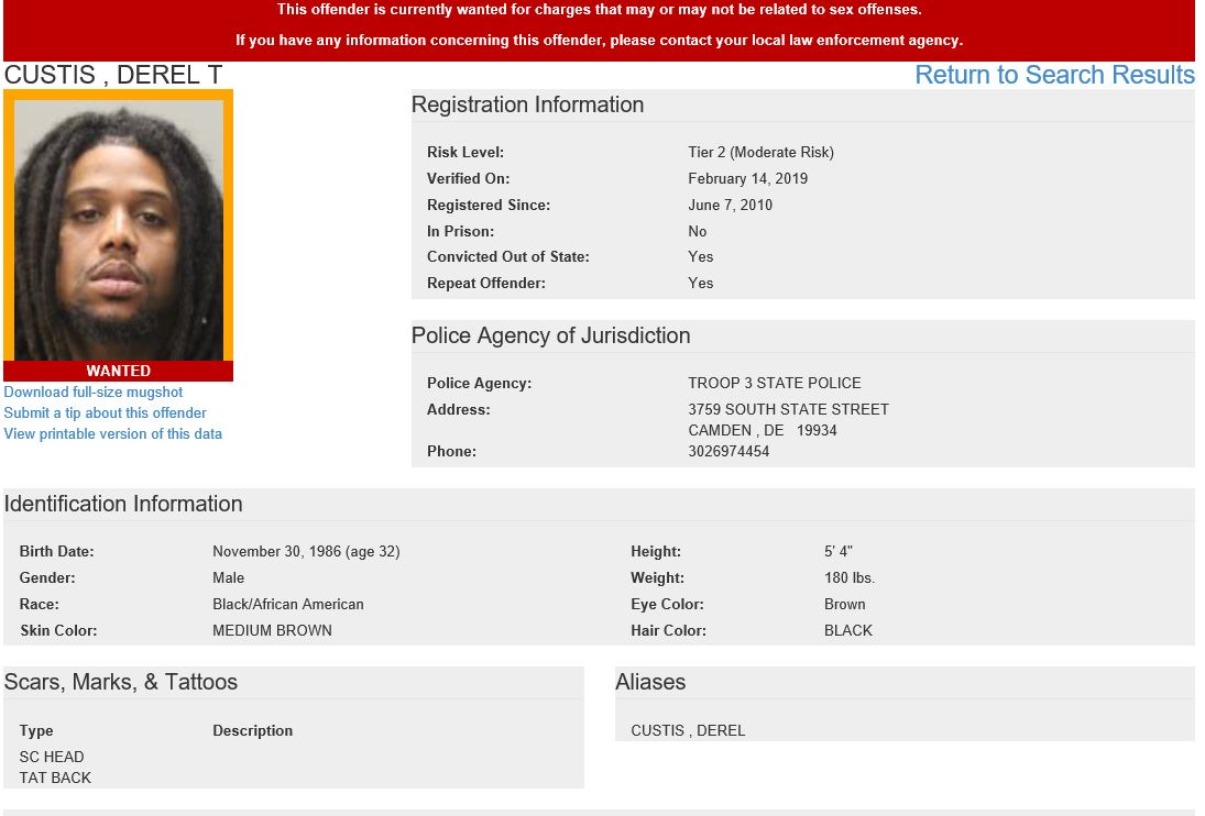 Dsp Soar Searching For Wanted Sex Offender Delaware State Police State Of Delaware 8127