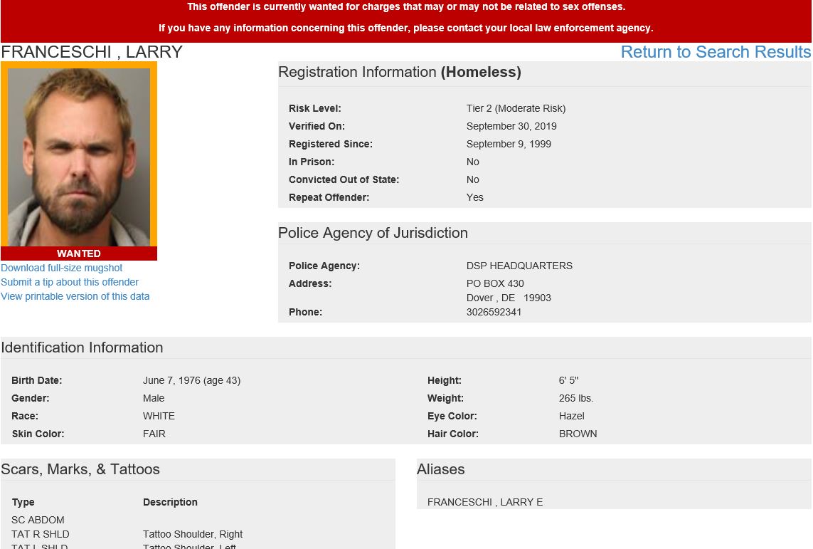 Dsp S O A R Searching For Wanted Sex Offender Delaware State Police