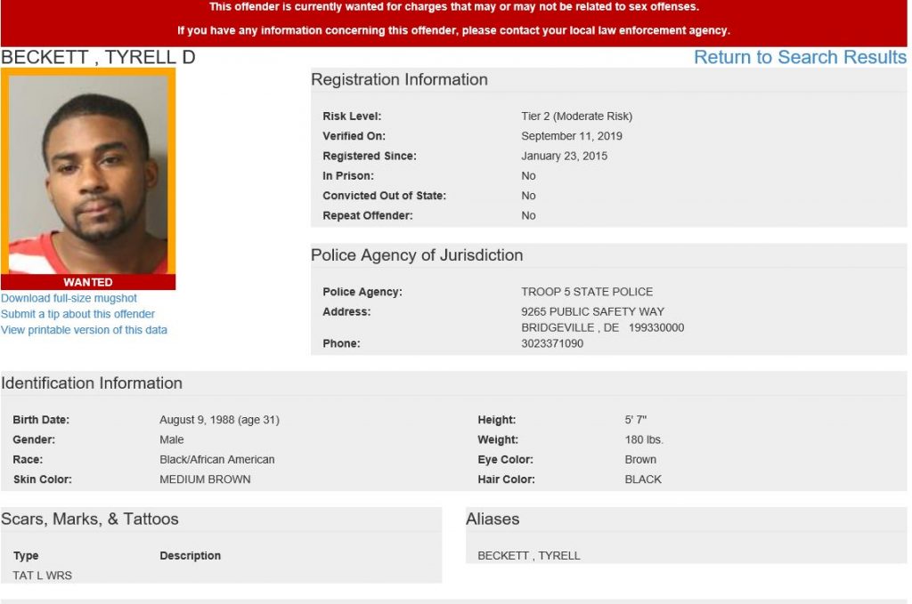 Dsp Soar Searching For Wanted Sex Offender Delaware State Police 6573