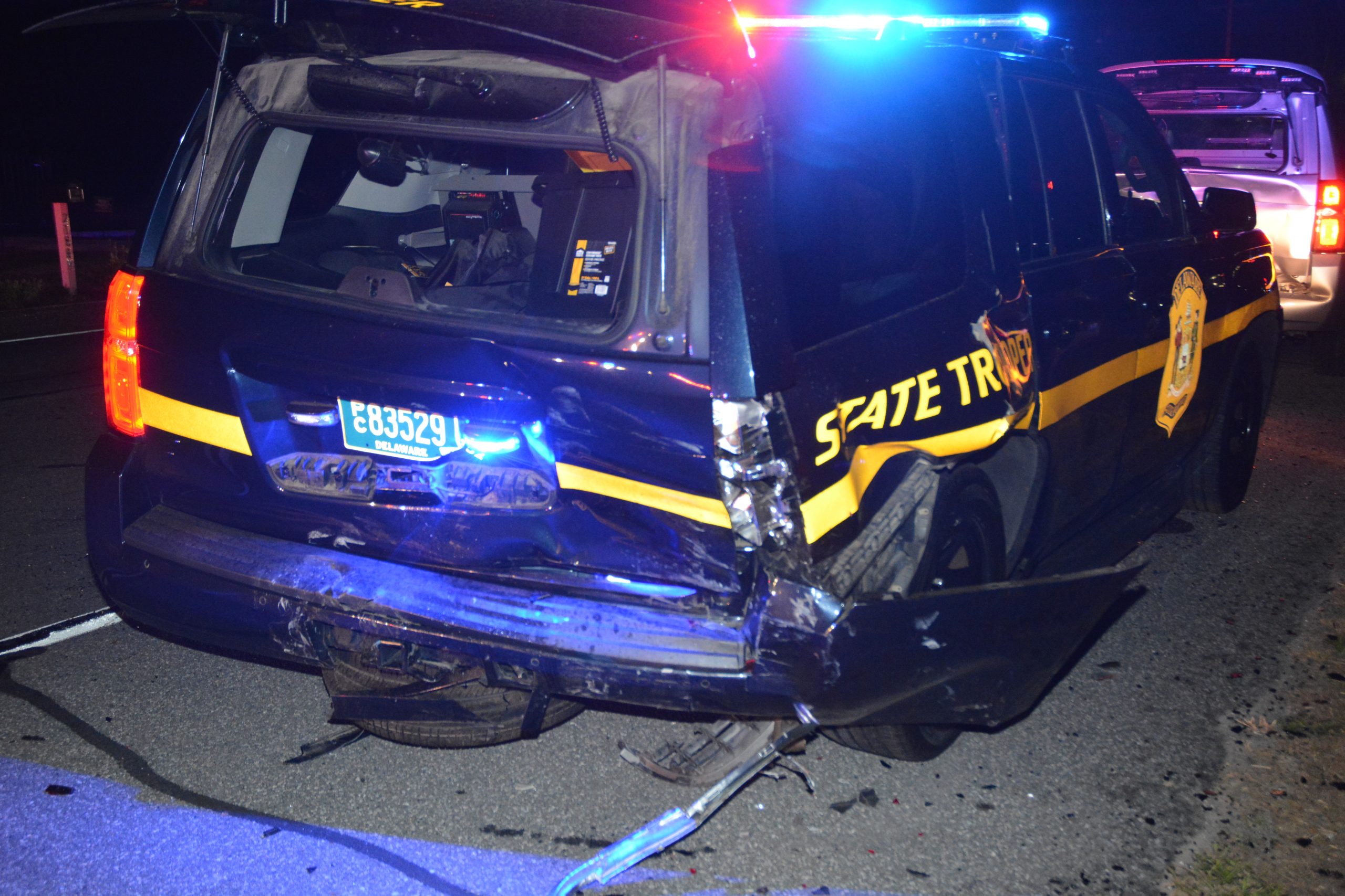 Delaware State Police Cars Struck by Vehicle- Harbeson - Delaware State