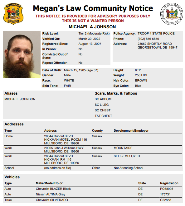 Homeless Sex Offender Notification Dover Delaware State Police 2330