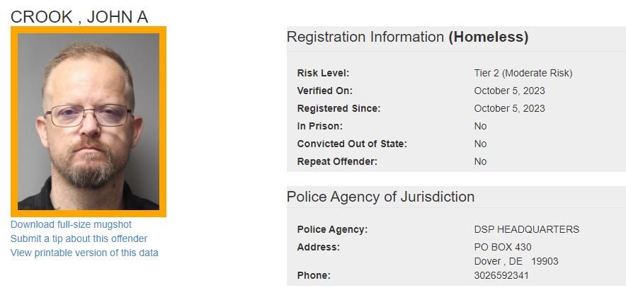 John Crook sex offender registration link