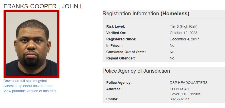 John Franks-Cooper sex offender registration link