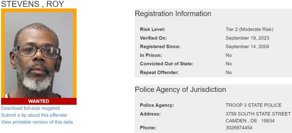 Roy Stevens Sex Offender Registry - Wanted status