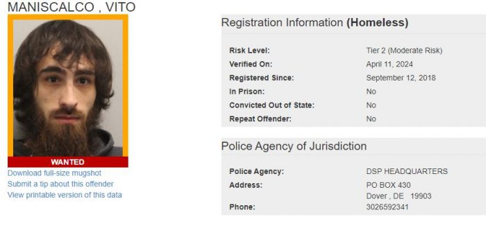 Vito Maniscalco Sex Offender Registry - Wanted status