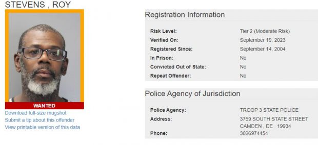 Roy Stevens Sex Offender Registry - Wanted status