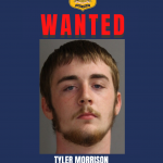 Tyler Morrison wanted poster. Mugshot photo with name and physical description