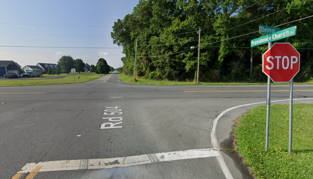 Google map image of intersection at Providence Church Rd and Delmar Rd