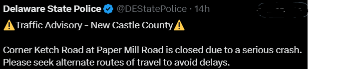 Road closure tweet