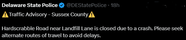 Road closure tweet