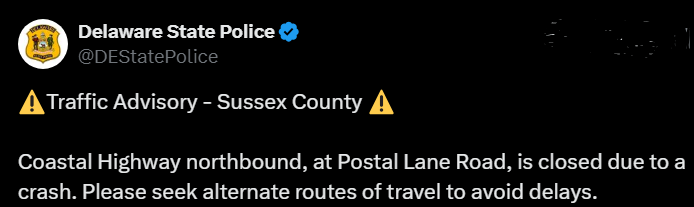 tweet of road closure