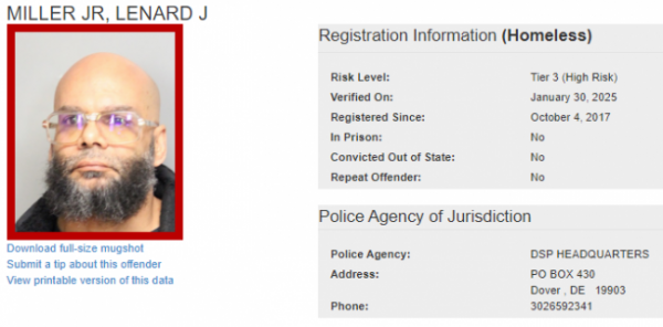 Lenard Miller Jr - Sex Offender Registry Status – Homeless