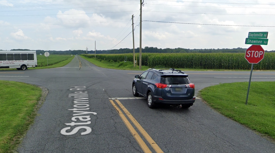 Google maps screenshot of the Staytonville Road and Shawnee Road intersection