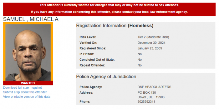 Michael Samuel - Sex Offender Registry Status – Wanted