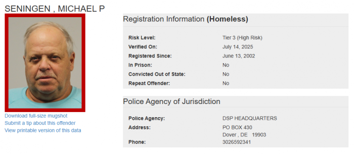 Michael Seningen - Sex Offender Registry Status – Homeless