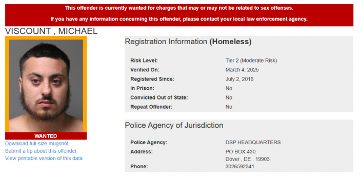Michael Viscount - Sex Offender Registry Status – Wanted