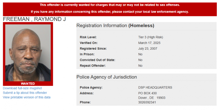 Raymond Freeman - Sex Offender Registry Status – Wanted