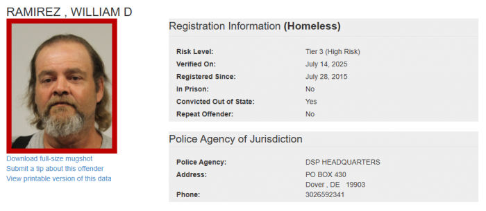 William Ramirez - Sex Offender Registry Status – Homeless