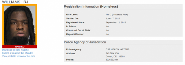 RJ Williams - Sex Offender Registry Status – Wanted