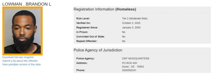 Brandon Lowman - Sex Offender Registry Status – Homeless
