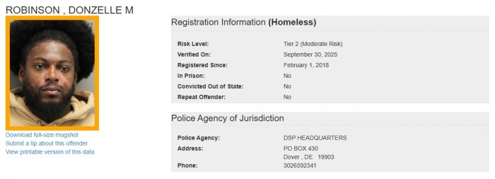 Donzelle Robinson - Sex Offender Registry Status – Homeless