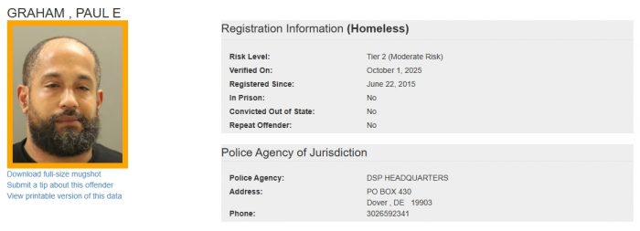 Paul Graham - Sex Offender Registry Status – Homeless