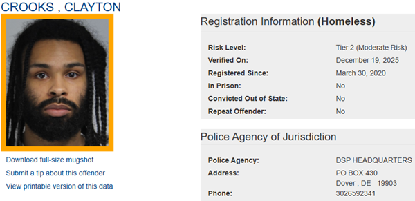 Sex Offender Profile for Clayton Crooks