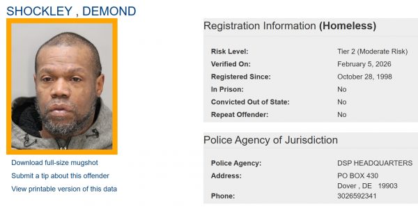 Demond Shockley - Sex Offender Registry Status – Homeless