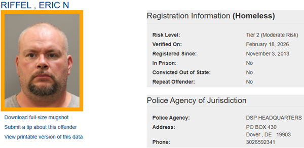 Sex Offender Profile for Eric Riffel