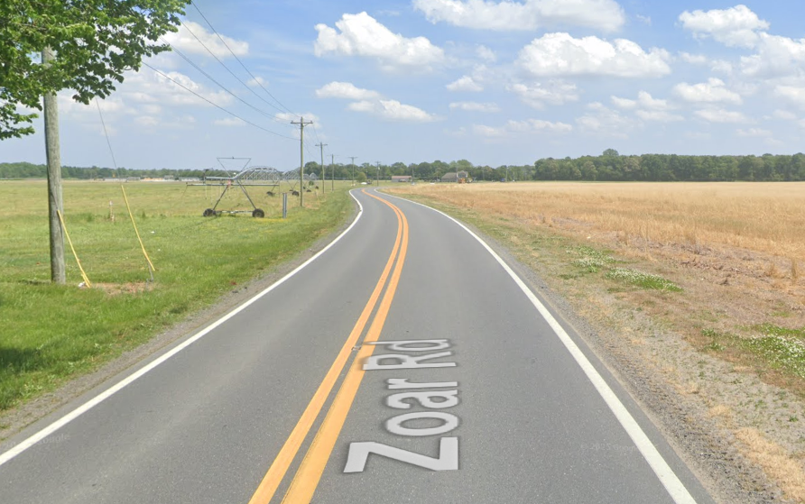 Screenshot of the Google Map image showing the location of the fatal accident. Zoar Road west of Governor Stockley Road