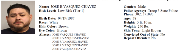 Sex Offender Profile for Jose Vasquez-Chavez