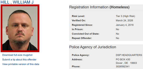 Screenshot of William Hill's Sex Offender Profile with link to website