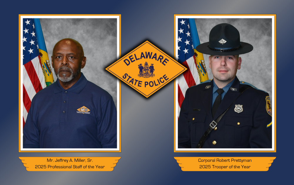 Graphic showing the portrait of the Trooper of the Year and Professional Staff of the Year for 2025