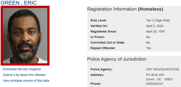 Screenshot of Sex Offender Profile for Eric Green