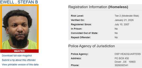 Screenshot of Sex Offender Profile for Stefan Ewell