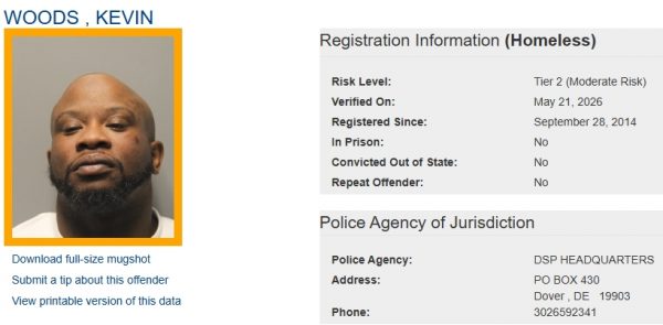 Screenshot of Homeless Sex Offender Registry Profile for Kevin Woods