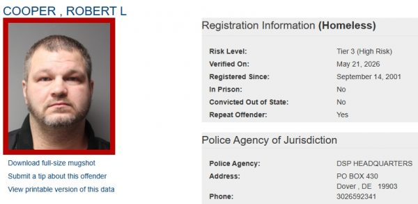 Screenshot of Homeless Sex Offender Registry Profile for Robert Cooper