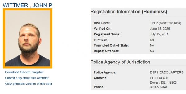 John Wittmer - Sex Offender Registry Status – Homeless