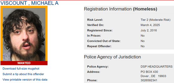 Screenshot of Michael Viscount's sex offender profile