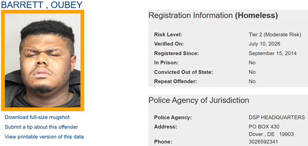Screenshot of Oubey Barrett's sex offender profile