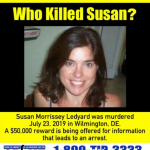 Reward flier requesting information leading to an arrest for the murder of Susan Ledyard