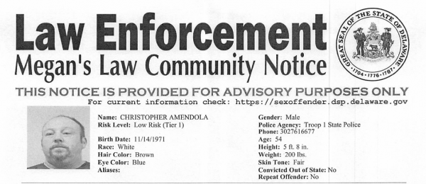 Screen shot of Christopher Amendola Sex Offender Status - Wanted