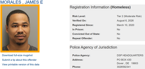 Screenshot of Sex Offender Profile for James Morales