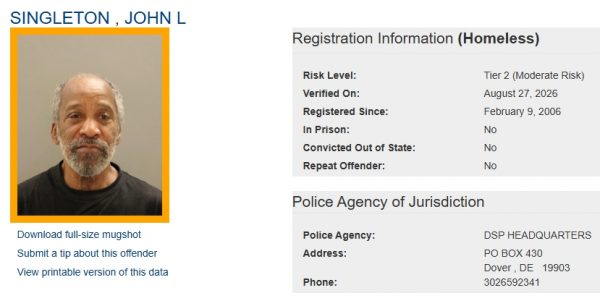 Screen shot of John Singleton Sex Offender Status - Homeless