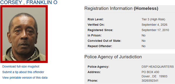 Screenshot of Sex Offender for Franklin Corsey