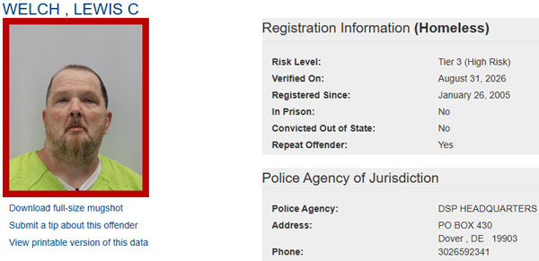 Screenshot of Sex Offender Profile for Lewis Welch