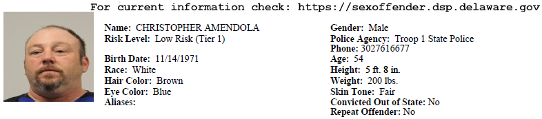 Screenshot of Christopher Amendola Sex Offender Profile - Tier 1