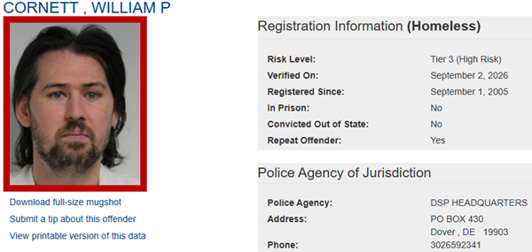 Screenshot of Sex Offender Profile for William Cornett