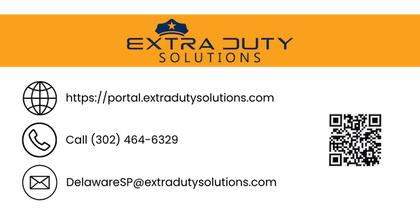 Extra Duty Solutions Contact Information. Website: portal.extradutysolutions.com Call (302) 464-6329; Email: DelawareSP@extradutysolutions.com