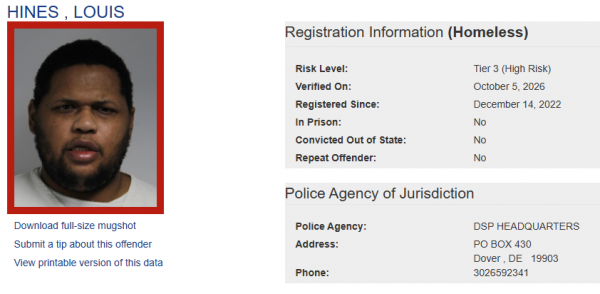 Louis Hines - Sex Offender Status - Homeless